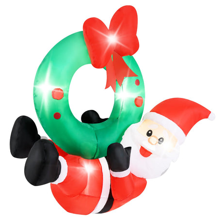 Guirnalda inflable de Papá Noel de 4 pies con lazo rojo y 5 luces LED
