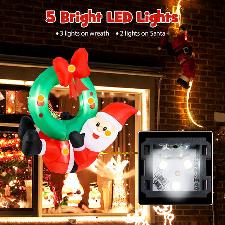 Guirnalda inflable de Papá Noel de 4 pies con lazo rojo y 5 luces LED