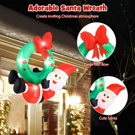 Guirnalda inflable de Papá Noel de 4 pies con lazo rojo y 5 luces LED