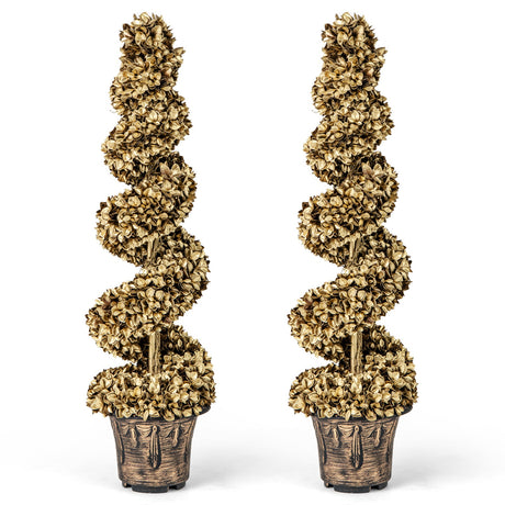 Juego de 2 árboles espirales topiarios artificiales de 1,2 m con maceta de vivero de plástico vintage - Dorado
