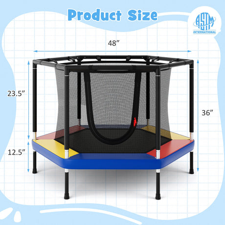 Trampolín recreativo pequeño de 4 pies para niños con red de seguridad, colorido
