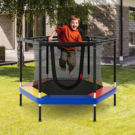 Trampolín recreativo pequeño de 4 pies para niños con red de seguridad, colorido