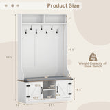 4-in-1 68.5 Inch Tall Coat Rack with Cushioned Bench and Shoe Storage-White