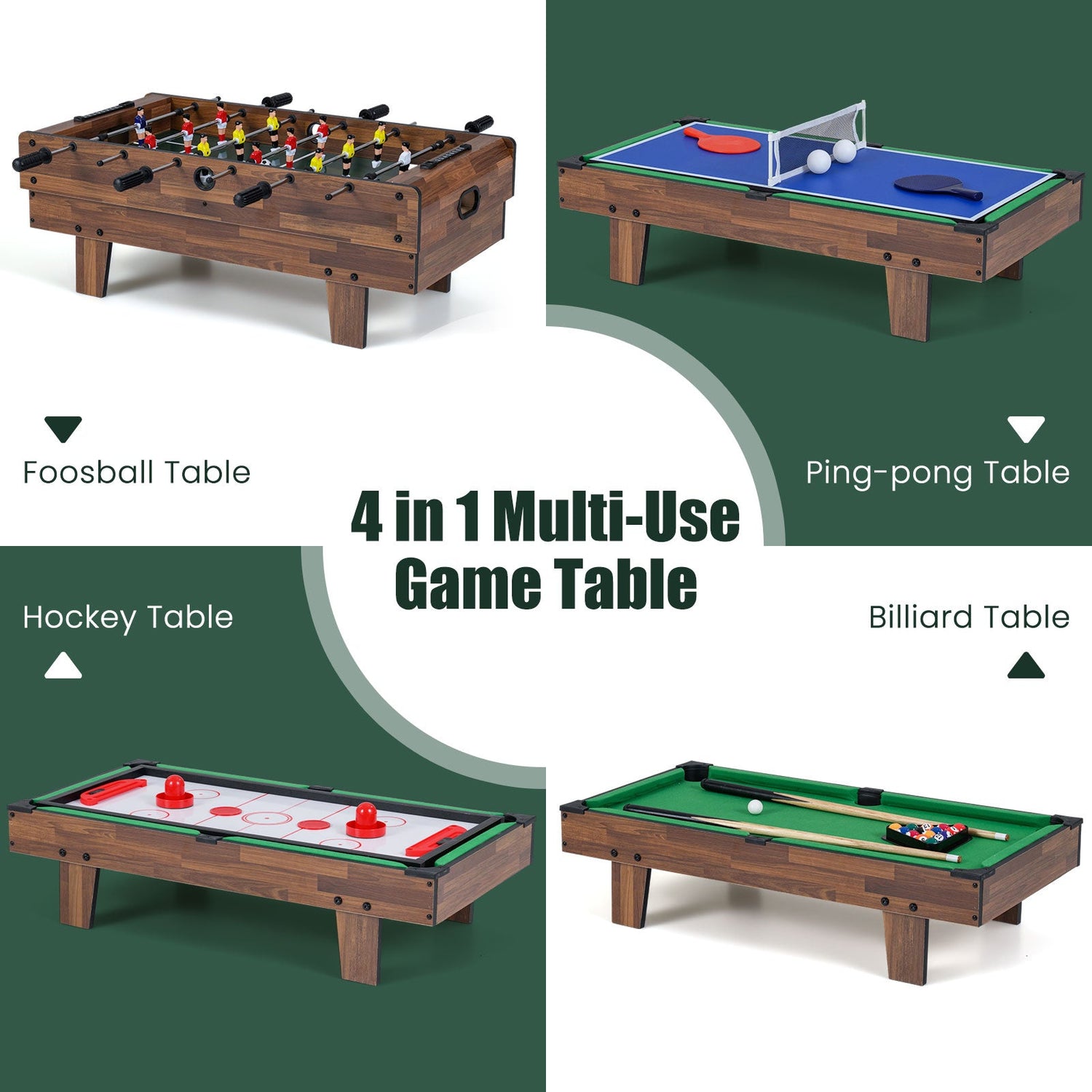 Mesa de juegos combinada 4 en 1 con billar
