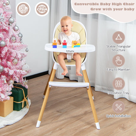 Silla alta convertible 4 en 1 para bebés, silla de alimentación infantil con bandeja ajustable