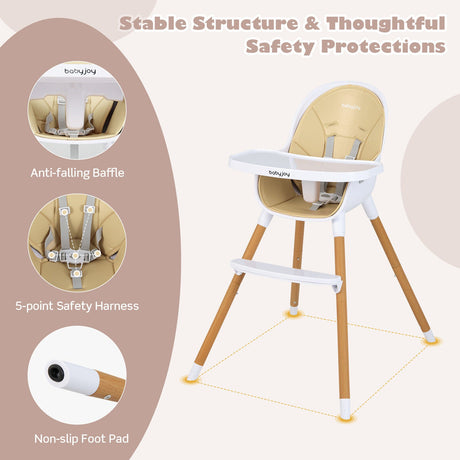 Silla alta convertible 4 en 1 para bebés, silla de alimentación infantil con bandeja ajustable
