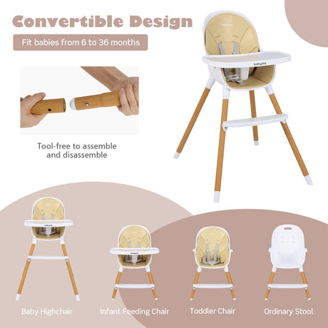 Silla alta convertible 4 en 1 para bebés, silla de alimentación infantil con bandeja ajustable