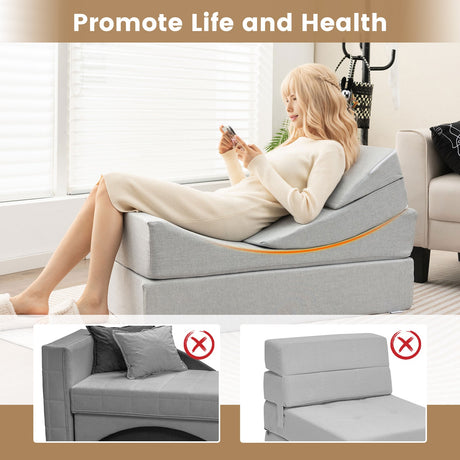 Sofá Cama Plegable Convertible 4 en 1 con Espuma de Alta Densidad - Gris