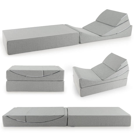 Sofá Cama Plegable Convertible 4 en 1 con Espuma de Alta Densidad - Gris