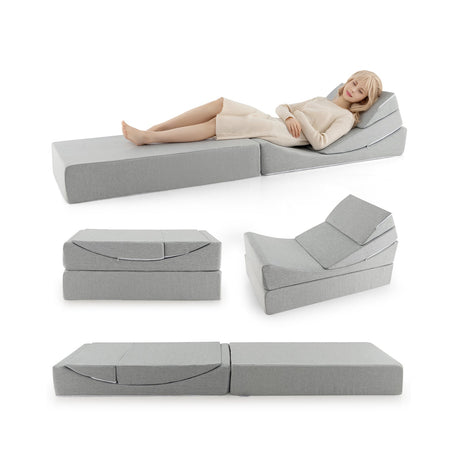 Sofá Cama Plegable Convertible 4 en 1 con Espuma de Alta Densidad - Gris