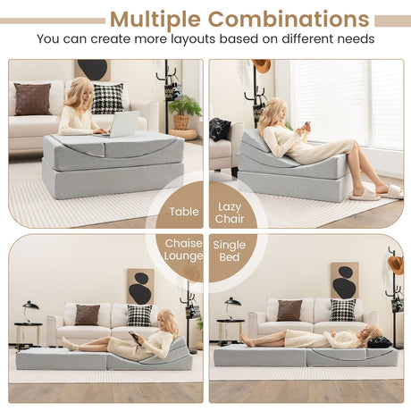 Sofá Cama Plegable Convertible 4 en 1 con Espuma de Alta Densidad - Gris