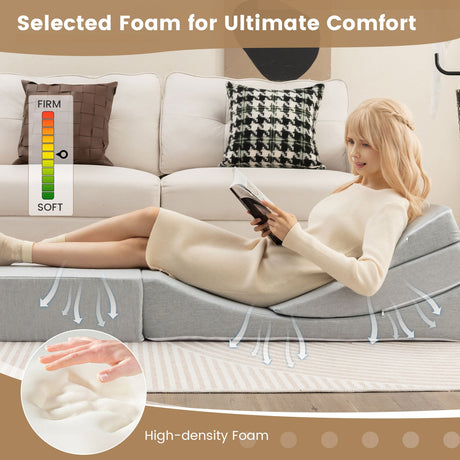 Sofá Cama Plegable Convertible 4 en 1 con Espuma de Alta Densidad - Gris