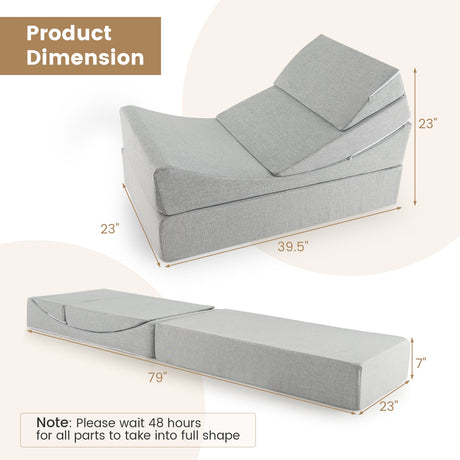 Sofá Cama Plegable Convertible 4 en 1 con Espuma de Alta Densidad - Gris
