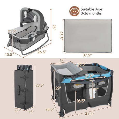 Parque de juegos portátil convertible 4 en 1 para bebé