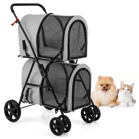 Cochecito doble 4 en 1 para mascotas con transportín desmontable y carruaje de viaje