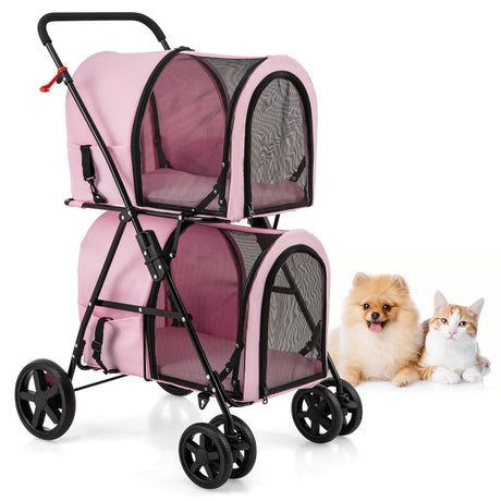 Cochecito doble 4 en 1 para mascotas con transportín desmontable y carruaje de viaje