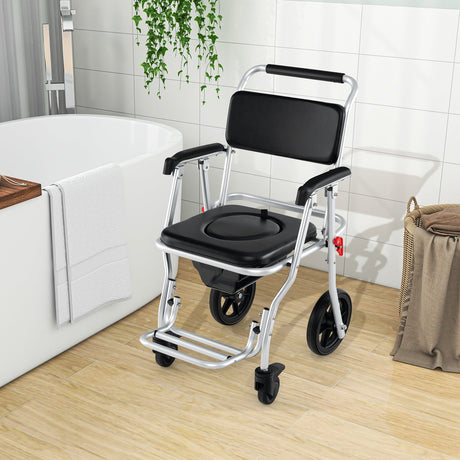 Silla Inodoro Plegable 4 en 1 con Frenos, Cubeta y Reposapiés
