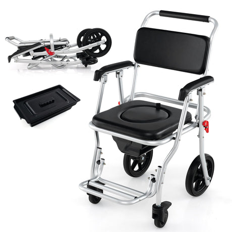 Silla Inodoro Plegable 4 en 1 con Frenos, Cubeta y Reposapiés