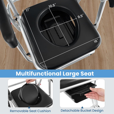 Silla Inodoro Plegable 4 en 1 con Frenos, Cubeta y Reposapiés