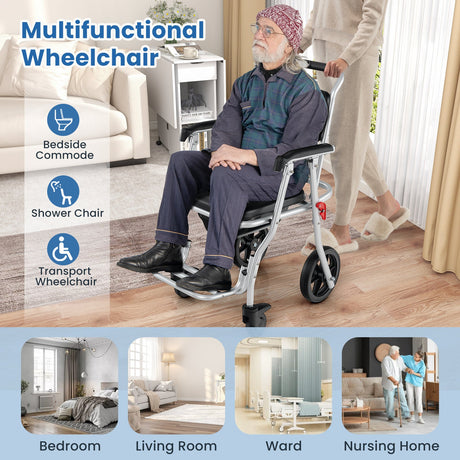 Silla Inodoro Plegable 4 en 1 con Frenos, Cubeta y Reposapiés