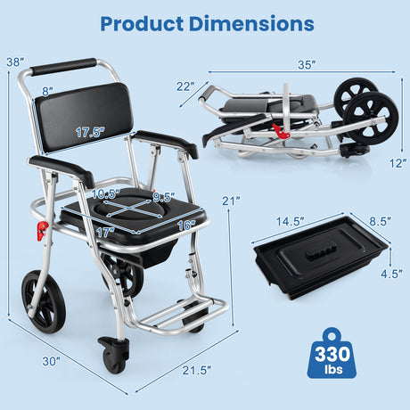Silla Inodoro Plegable 4 en 1 con Frenos, Cubeta y Reposapiés