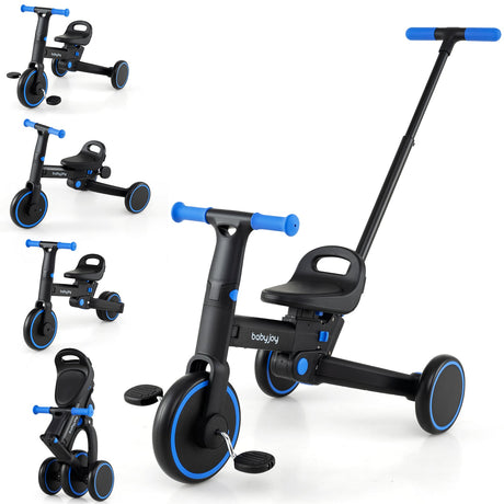 Triciclo plegable 4 en 1 para niños pequeños con manija de empuje y asiento ajustable