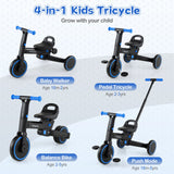 Triciclo plegable 4 en 1 para niños pequeños con manija de empuje y asiento ajustable