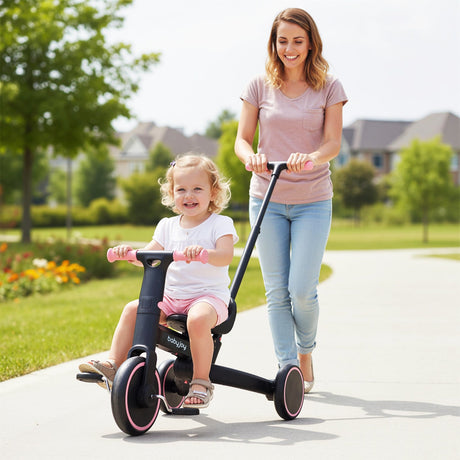Triciclo plegable 4 en 1 para niños pequeños con manija de empuje y asiento ajustable