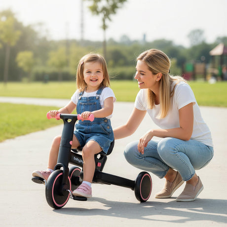 Triciclo plegable 4 en 1 para niños pequeños con manija de empuje y asiento ajustable