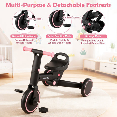 Triciclo plegable 4 en 1 para niños pequeños con manija de empuje y asiento ajustable