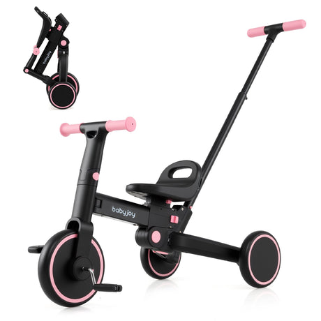 Triciclo plegable 4 en 1 para niños pequeños con manija de empuje y asiento ajustable