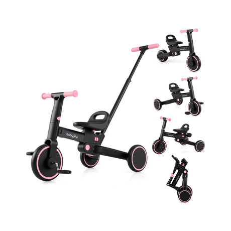 Triciclo plegable 4 en 1 para niños pequeños con manija de empuje y asiento ajustable