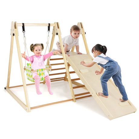 4-in-1 Indoor Jungle Gym with Baby Swing and Climbing Ramp