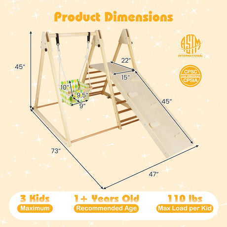 4-in-1 Indoor Jungle Gym with Baby Swing and Climbing Ramp