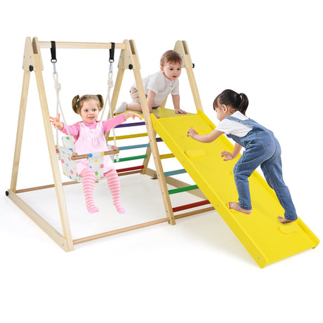 4-in-1 Indoor Jungle Gym with Baby Swing and Climbing Ramp