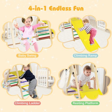 4-in-1 Indoor Jungle Gym with Baby Swing and Climbing Ramp