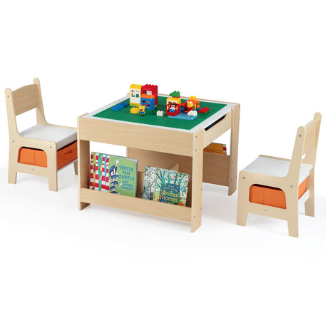 Mesa y Sillas para Niños 4 en 1 con Tablero Reversible para Garabatos y Bloques de Construcción