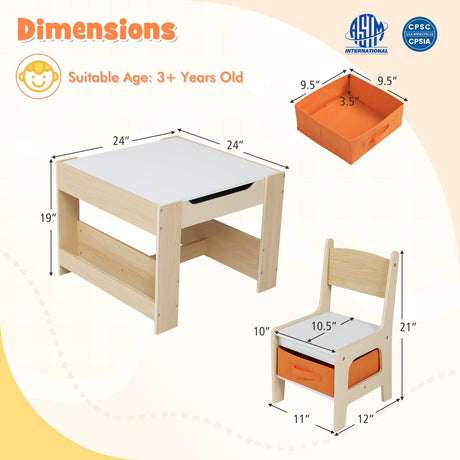 Mesa y Sillas para Niños 4 en 1 con Tablero Reversible para Garabatos y Bloques de Construcción