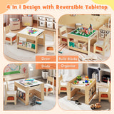 Mesa y Sillas para Niños 4 en 1 con Tablero Reversible para Garabatos y Bloques de Construcción
