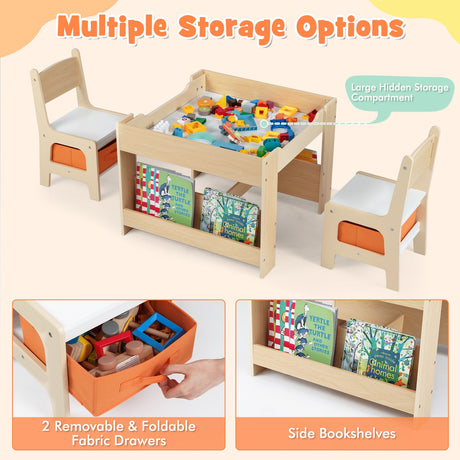 Mesa y Sillas para Niños 4 en 1 con Tablero Reversible para Garabatos y Bloques de Construcción