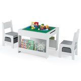 Mesa y Sillas para Niños 4 en 1 con Tablero Reversible para Garabatos y Bloques de Construcción