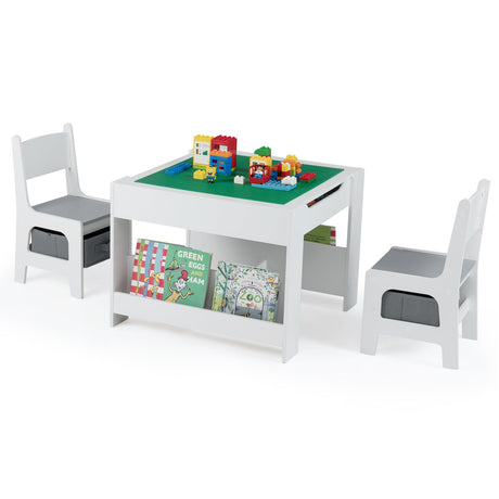 Mesa y Sillas para Niños 4 en 1 con Tablero Reversible para Garabatos y Bloques de Construcción