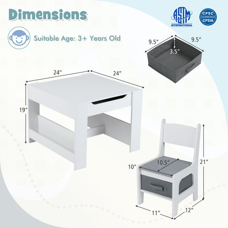 Mesa y Sillas para Niños 4 en 1 con Tablero Reversible para Garabatos y Bloques de Construcción