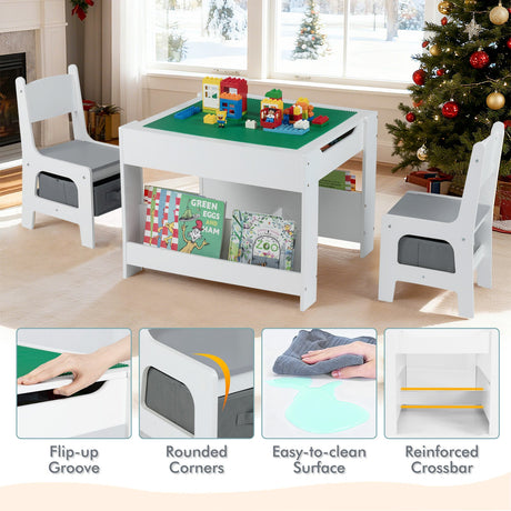 Mesa y Sillas para Niños 4 en 1 con Tablero Reversible para Garabatos y Bloques de Construcción