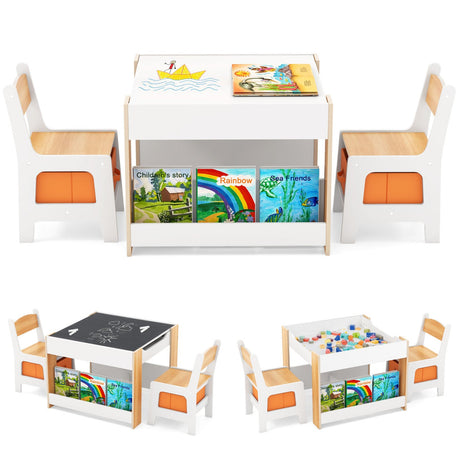 Mesa y sillas de actividades 4 en 1 para niños pequeños con tablero reversible