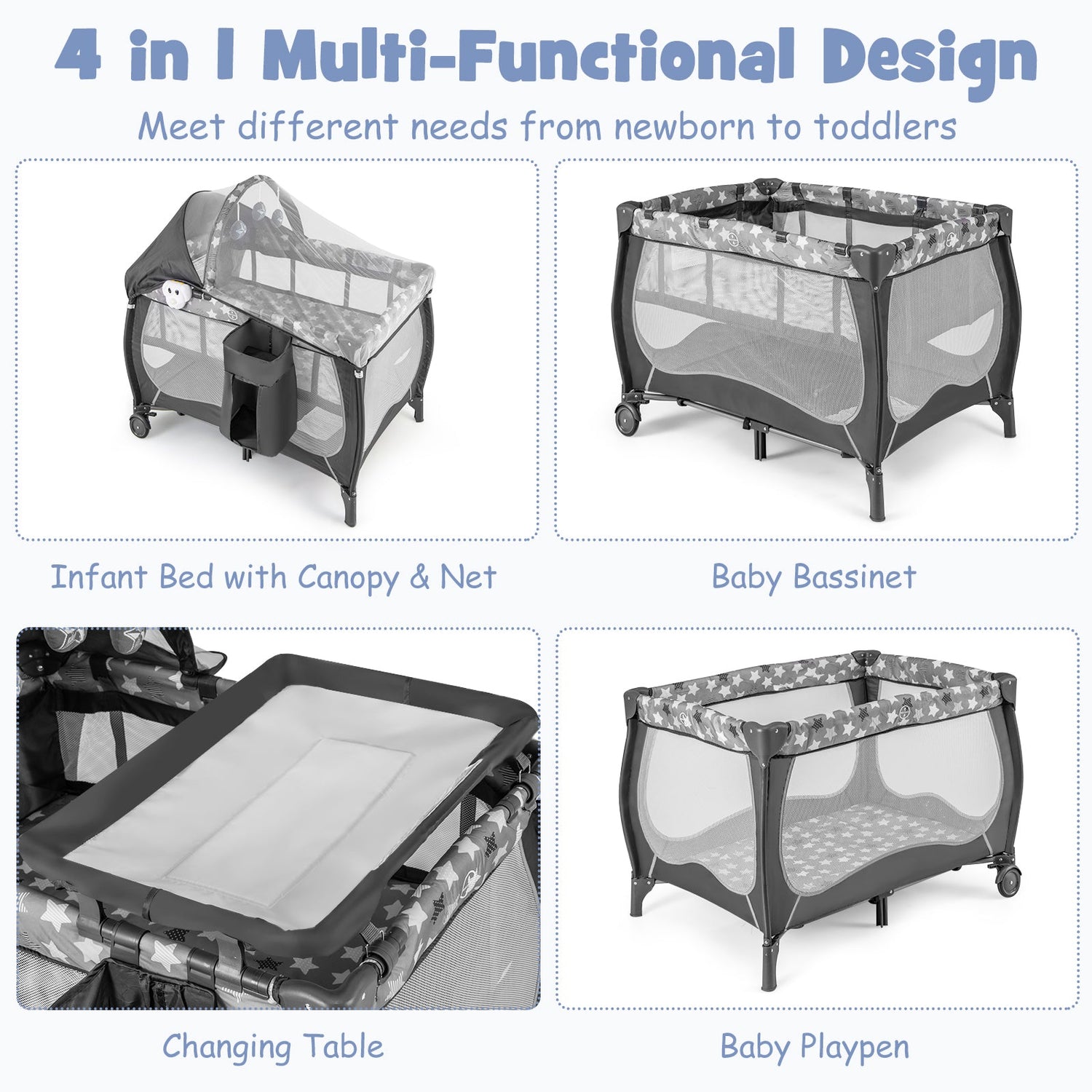 4 in 1 Portable Baby Nursery Center with Net and Music Box