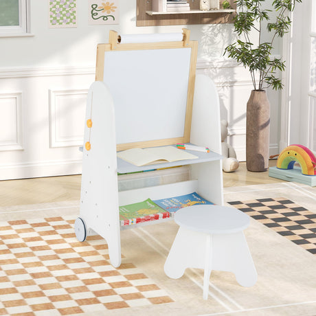 Juego de mesa de actividades 4 en 1 para niños pequeños con pizarra magnética y pizarra de tiza