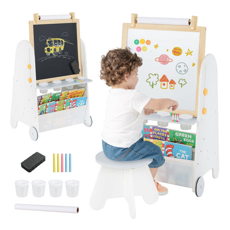 Juego de mesa de actividades 4 en 1 para niños pequeños con pizarra magnética y pizarra de tiza