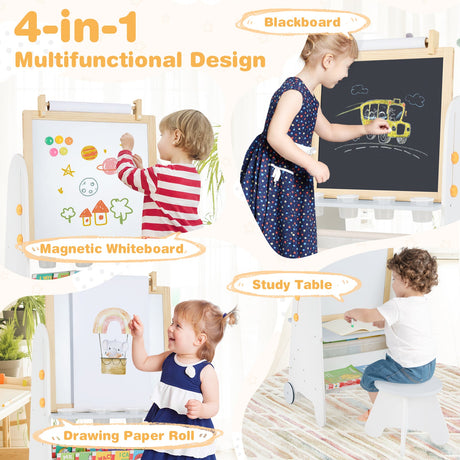 Juego de mesa de actividades 4 en 1 para niños pequeños con pizarra magnética y pizarra de tiza