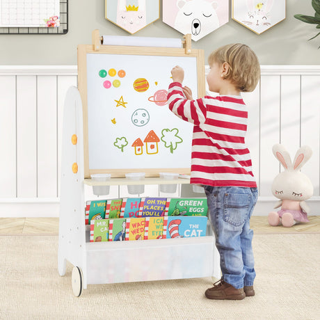 Juego de mesa de actividades 4 en 1 para niños pequeños con pizarra magnética y pizarra de tiza